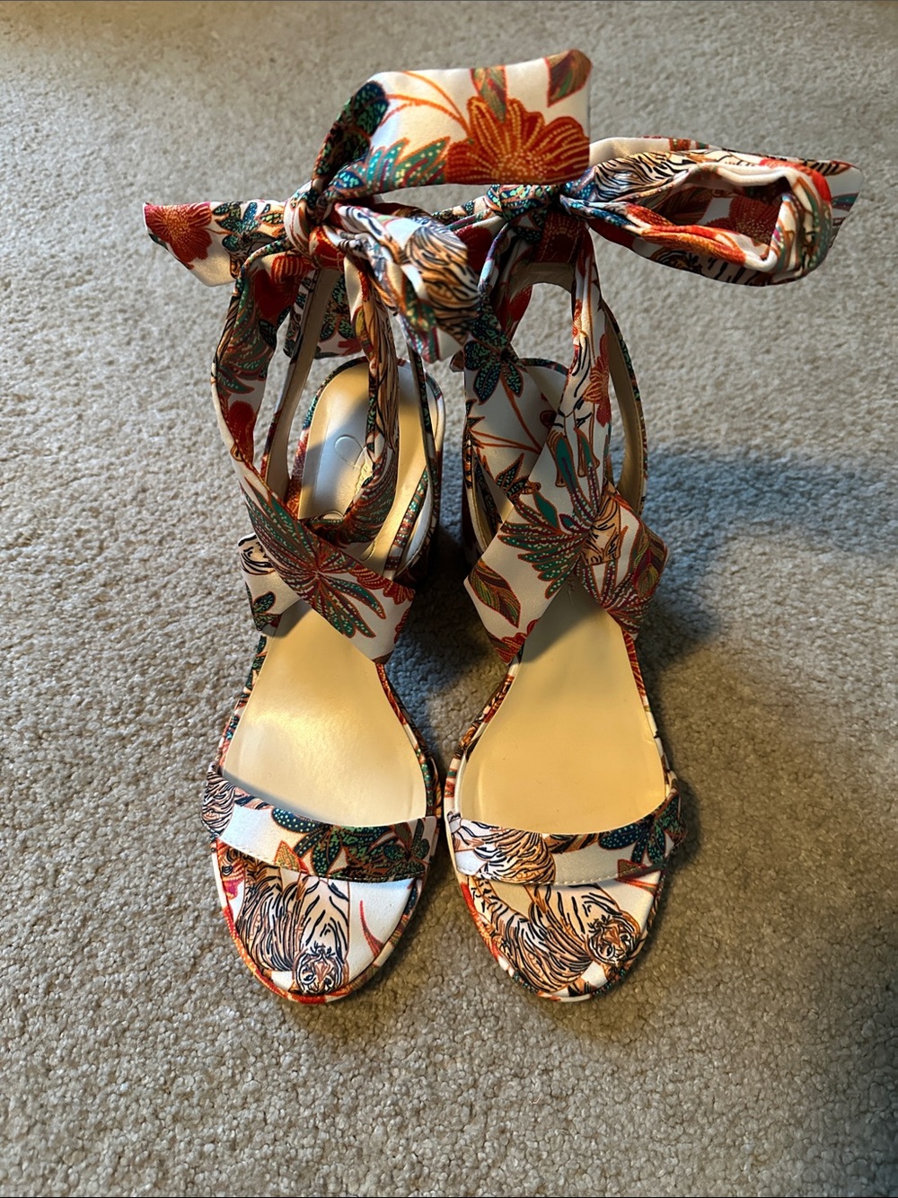 Animal & Fauna Print Silk Tie-Ankle Women's Heels - Jessica Simpson, size 8